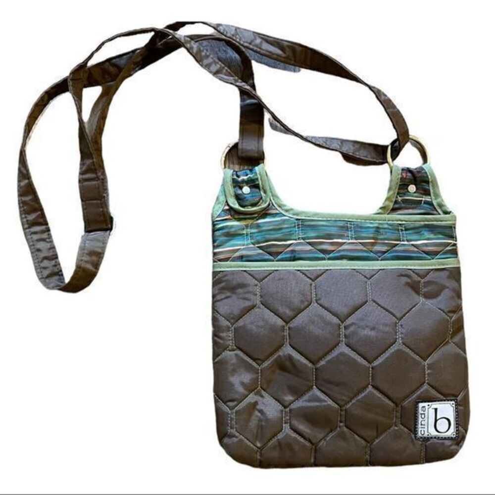 Cinda B Women's Crossbody Shoulder‎ Bag Purse Zipper Closure Brown and Green